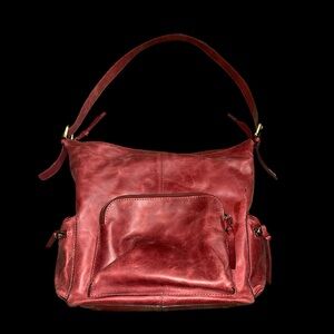Nino Bossi Red Distressed Leather Hobo Bag Purse Made in Italy Boho Classic